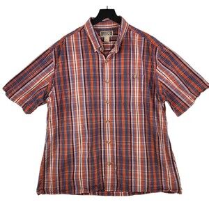 Duluth Trading Co Men's 100% Cotton Shirt XL Short Sleeve Button Up Orange Plaid